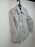 New Boys White Horse Grays Stripe Long Sleeve Pearl Snap Medium DD-119