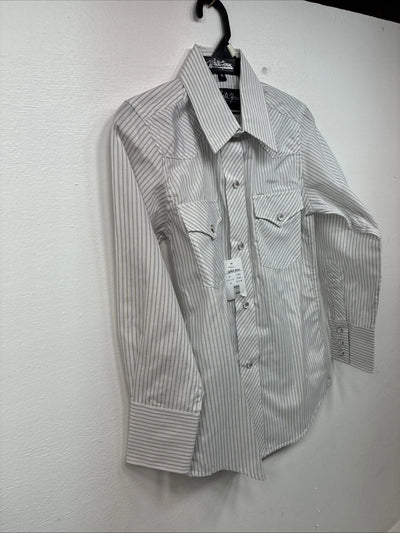 New Boys White Horse Grays Stripe Long Sleeve Pearl Snap Medium DD-119