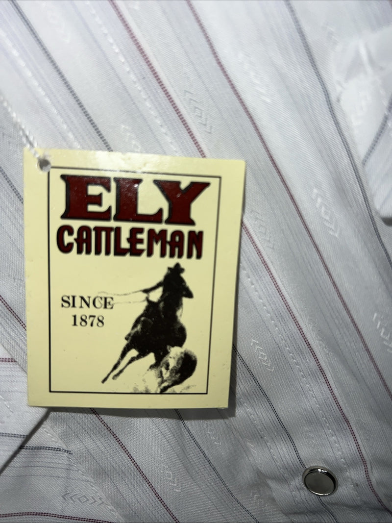 New Men’s White Pearl Snap ELY Cattleman Short Sleeve Western Shirt. Small A-172