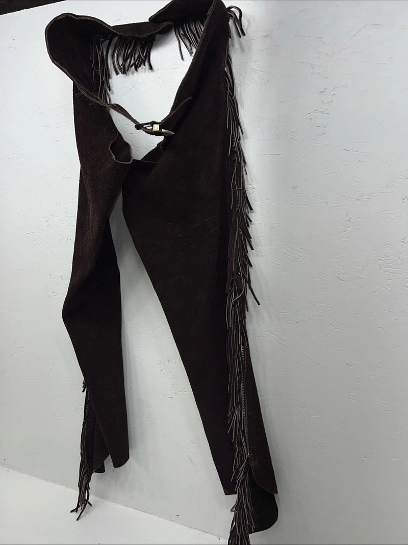 NOS Brown Show Chaps With Fringe Adjustable Waist 38” N-38