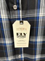 New Men’s ELY Cattleman Black Blue Flannel Long Sleeve Pearl Snap 4XL Tall E-88