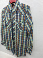 New Men’s Champion Westerns Multicolor Plaid Long Sleeve Pearl Snap Small O-33