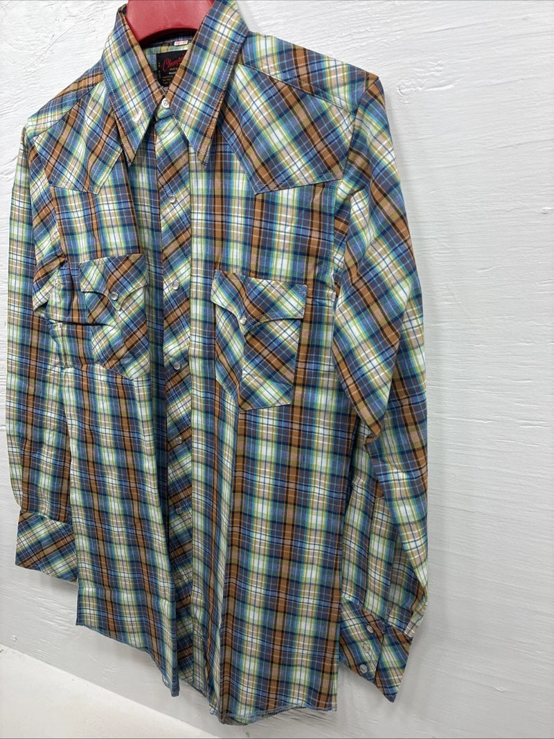 New Men’s Champion Westerns Multicolor Plaid Long Sleeve Pearl Snap Small O-33