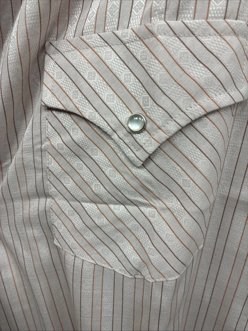New Men’s ELY Cattleman Pink Stripe Long Sleeve Pearl Snap 17.5 X 34 XL T-31