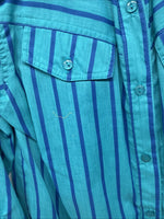 New Women’s H Bar C Blue Stripe Long Sleeve Button Up Size 10 MM-14