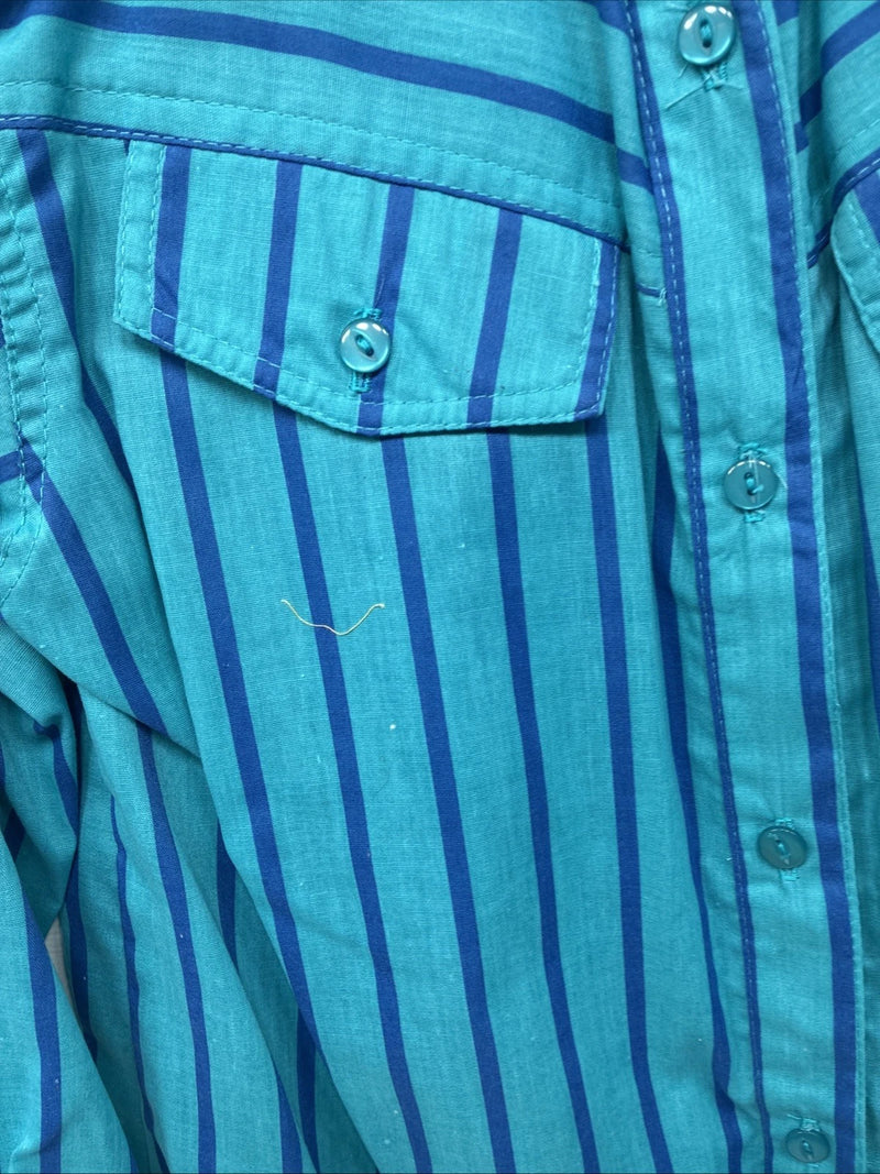 New Women’s H Bar C Blue Stripe Long Sleeve Button Up Size 10 MM-14