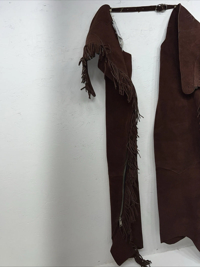 NOS Burgundy Show Chaps With Fringe Adjustable Waist 40” N-31