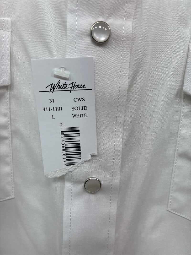 New Men’s White Horse Western White Short Sleeve Pearl Snap Large V-38