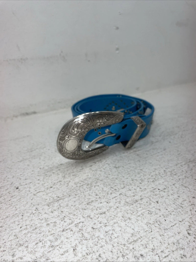 New Blue Genuine Leather Silver Bling XL Belt #N3431617 Z-30