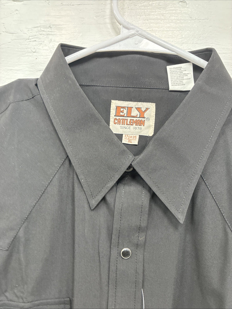 New Men’s ELY Cattleman Black Simple Long Sleeve Pearl Snap XL J-86