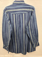 New Men’s White Horse Blue Green Stripe Long Sleeve Pearl Snap XL H-66