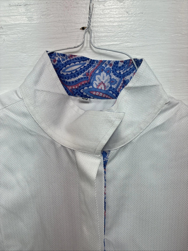 New Women’s Royal Highness White Designed Short Sleeve English Shirt 40 DD-34