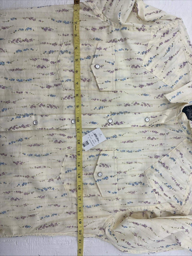 New Women’s White Horse Yellow Floral Long Sleeve Pearl Snap Small DD-47