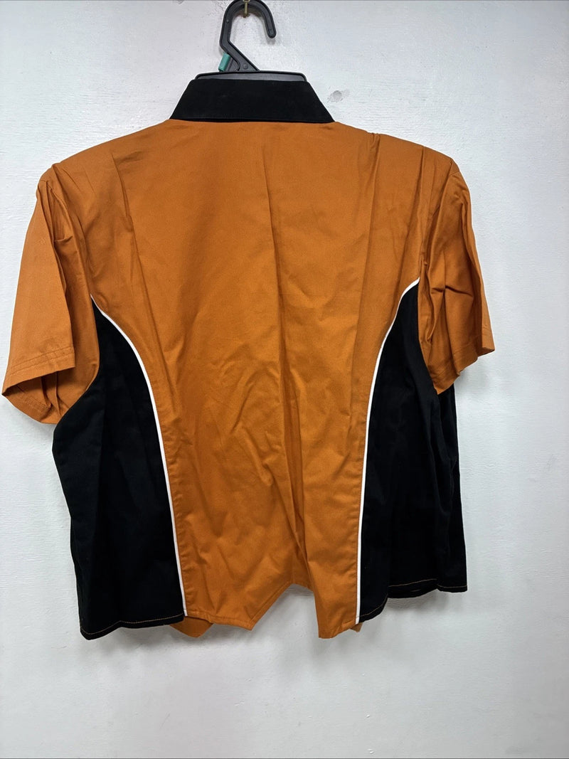 New Women’s Cumberland Orange Black Short Sleeve Button Up XL TT-5