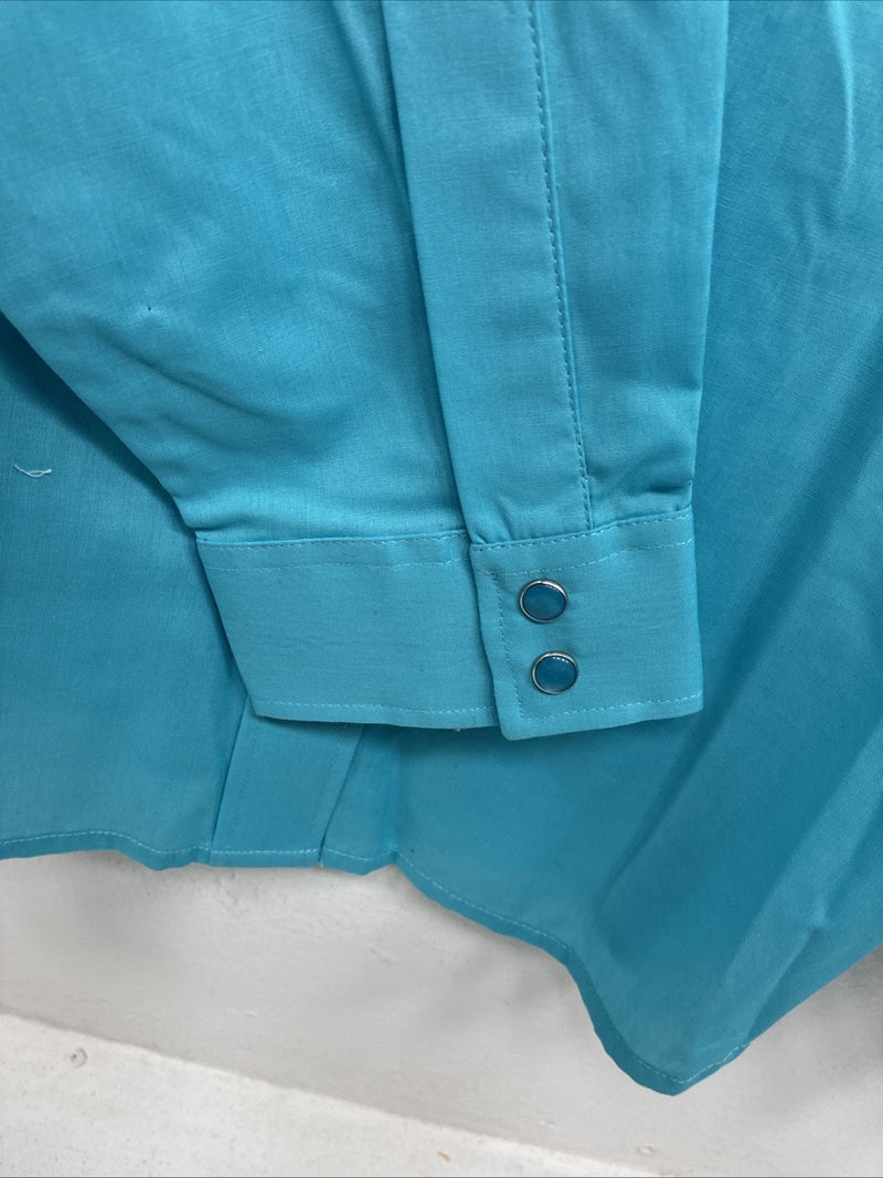 New Women’s White Horse Blue Long Sleeve Pearl Snap 2XL GG-37
