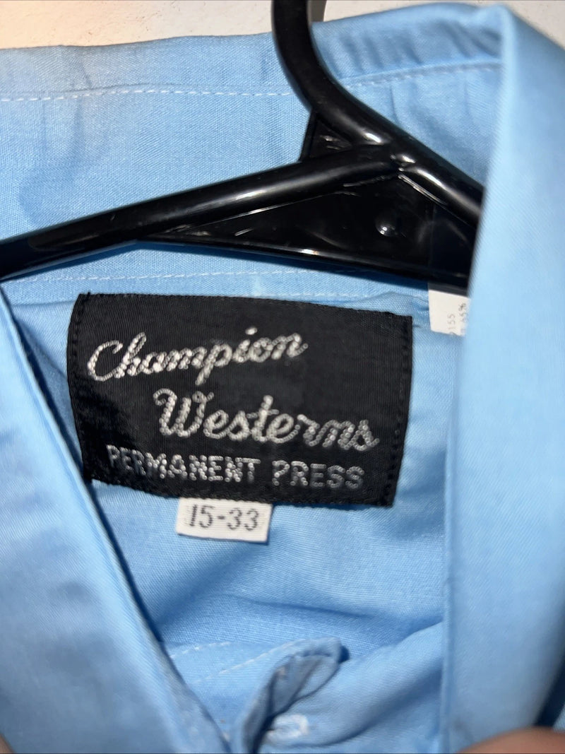 New Men’s Blue Champion Westerns Long Sleeve Pearl Snap Shirt. 15x33 M S-6