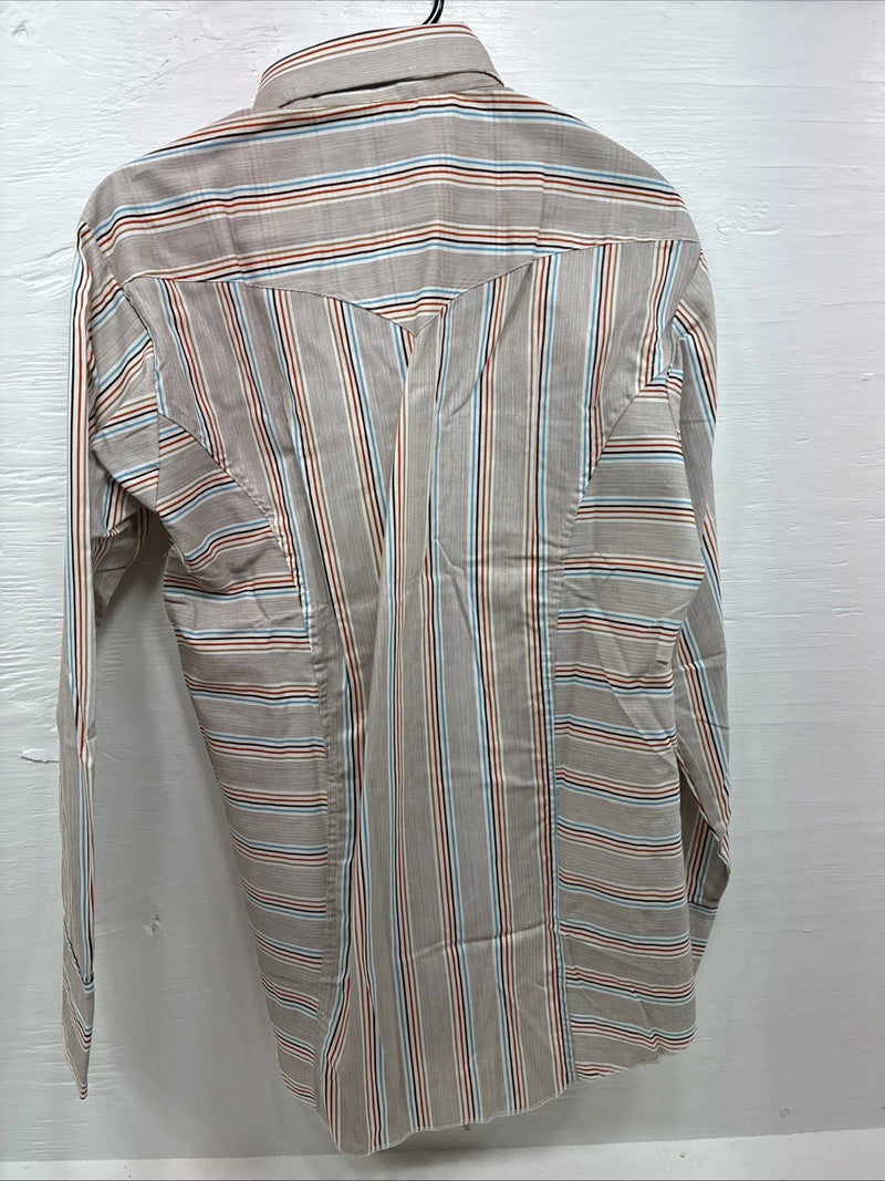 New Men’s Tem Tex Multicolor Stripe Long Sleeve Pearl Snap 16 Large Q-79