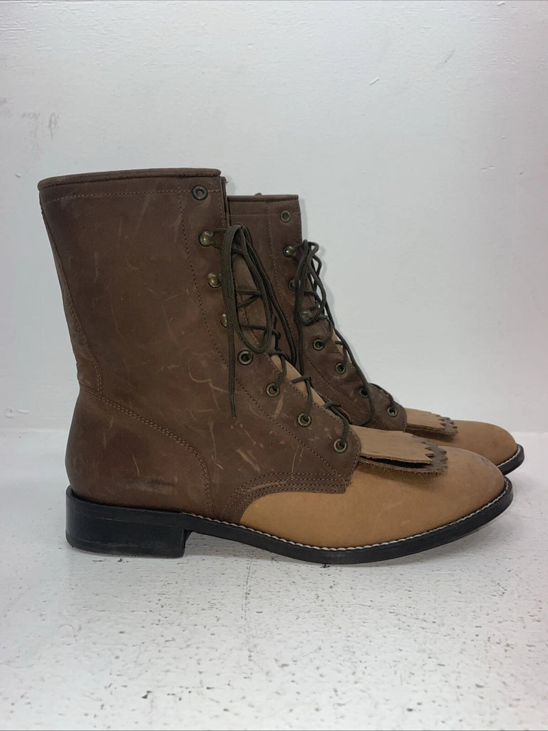 New Women’s Brown Lace Up Acme Cowboy Boots. C 4020 8.5 8 1/2 M. 15-20