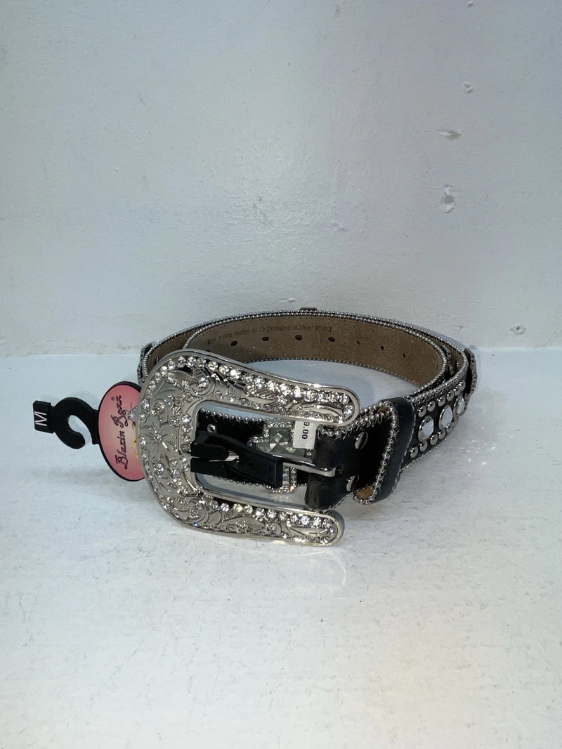 New Black Genuine Leather Blazin Roxx Silver Bling Cross M Belt #N3510401 Z-76