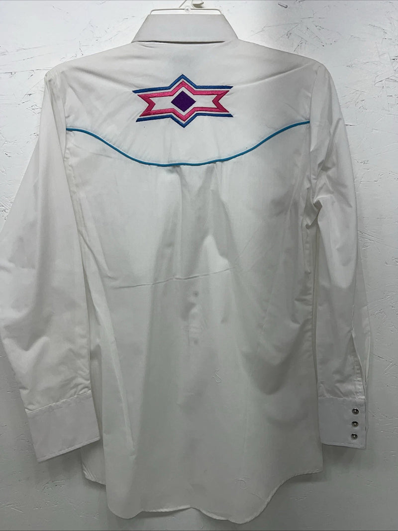 New Men’s ELY Diamond White Long Sleeve Pearl Snap Small A-203