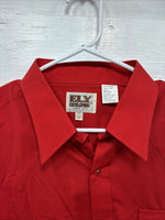 New Men’s ELY Cattleman Simple Red Long Sleeve Pearl Snap 17 X 34 XL T-3