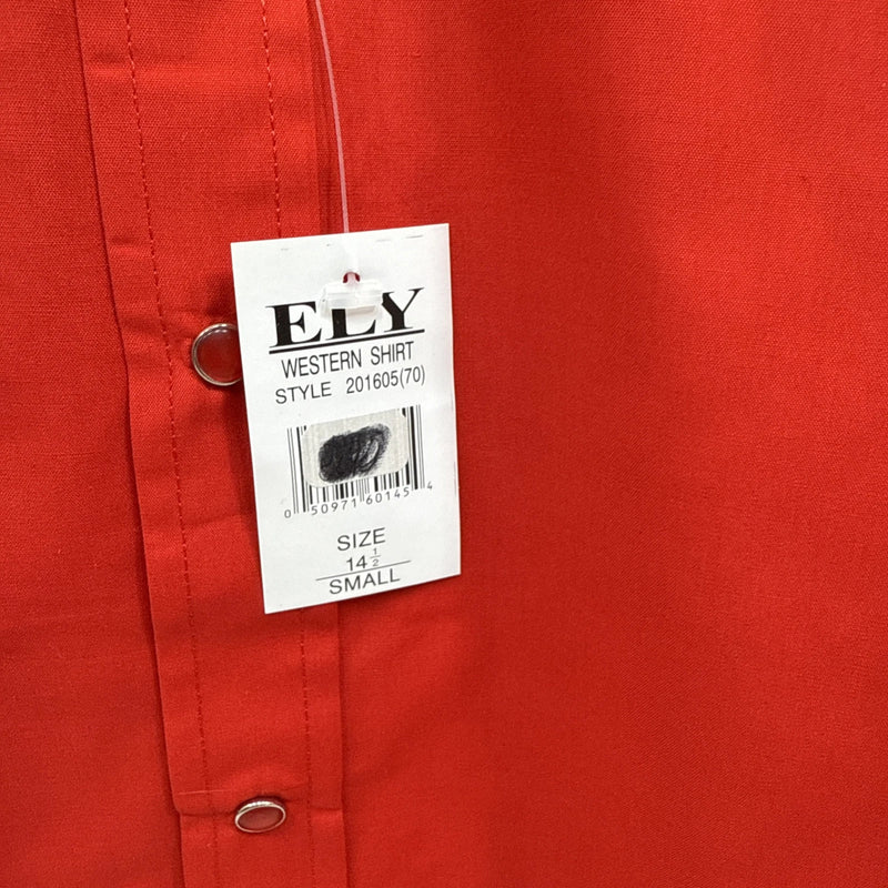 New Men’s ELY CattleMan Red short sleeve pearl snap 14.5 small B-72