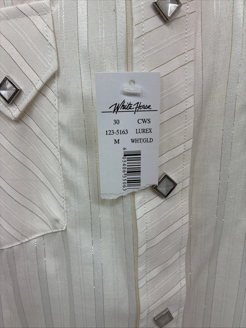 New Men’s White Horse White Gold Stripe Long Sleeve Pearl Snap Medium J-82