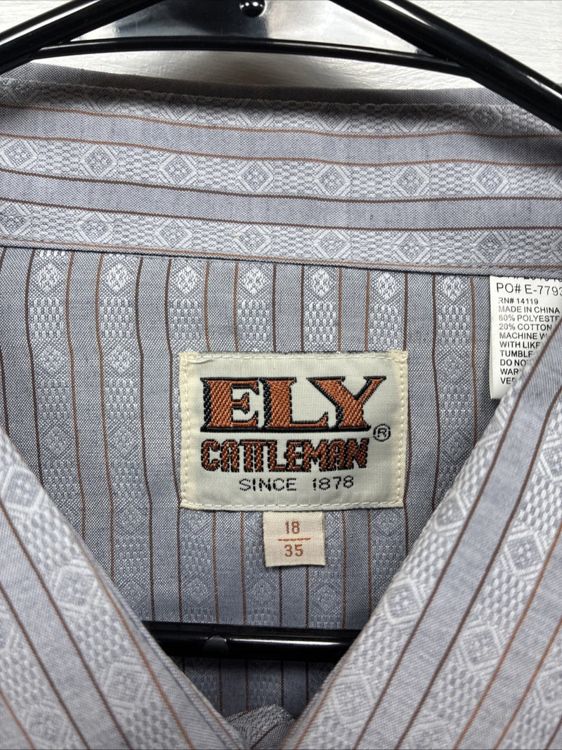 New Men’s ELY Cattleman Gray deigned Long Sleeve Pearl Snap 18 X 36 2XL F-74