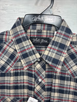 New Men’s White Horse Brown Blue Plaid Long Sleeve Pearl Snap Large Tall X-74