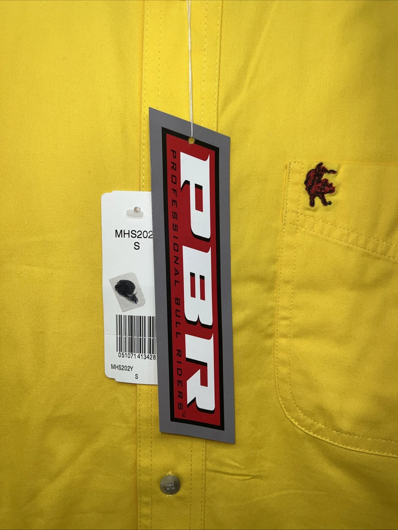 New Men’s Wrangler PBR Denim Collar Yellow Long Sleeve Button Up Small A-202