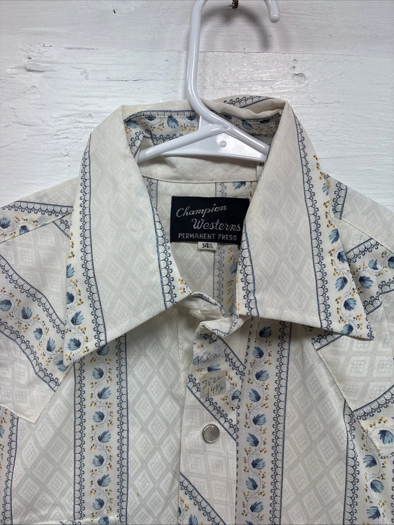 New Men’s Champion Western White Western Short Sleeve Pearl Snap Small J-57