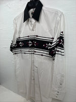 New Men’s Cumberland White Black Design Long Sleeve Pearl Snap Medium K-54