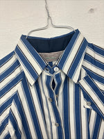 New Women’s H Bar C Blue White Stripe Long Sleeve Pearl Snap Size 30 KK-48