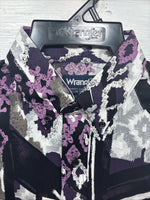 New Men’s Wrangler Black Purple Designed Long Sleeve Button Up Medium V-86