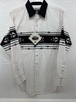 New Men’s Cumberland White Black Purple Long Sleeve Pearl Snap Medium K-26
