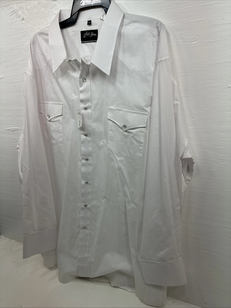 New Men’s White Horse White Long Sleeve Simple Pearl Snap 4XL J-48