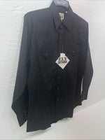 New Men’s ELY Cattleman Black Long Sleeve Pearl Snap 15.5 X 33 Medium B-112