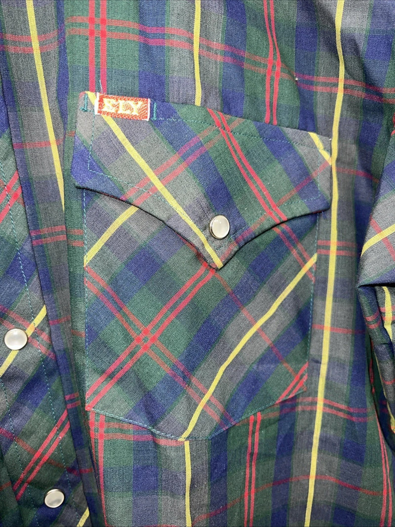 New Men’s Green Plaid Pearl Snap ELY plains Long Sleeve Shirt. 15.5x33 M I-49