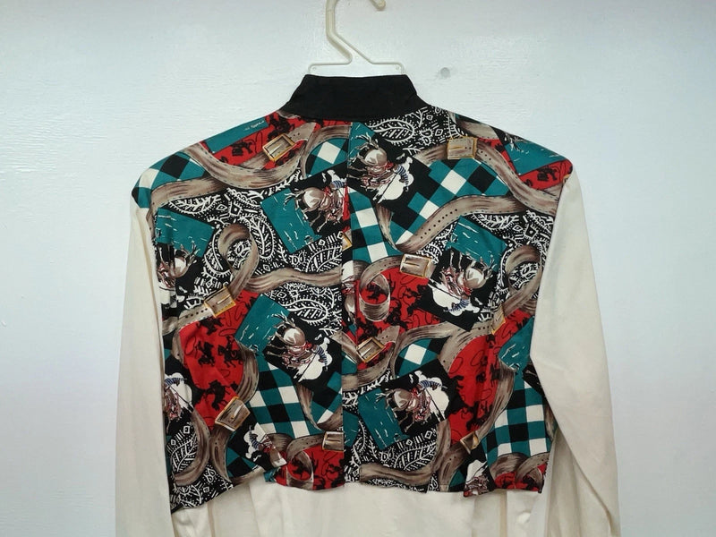 New Women’s Cream Horse Circle Y Long Sleeve Button Up Shirt M #60531 3B-41