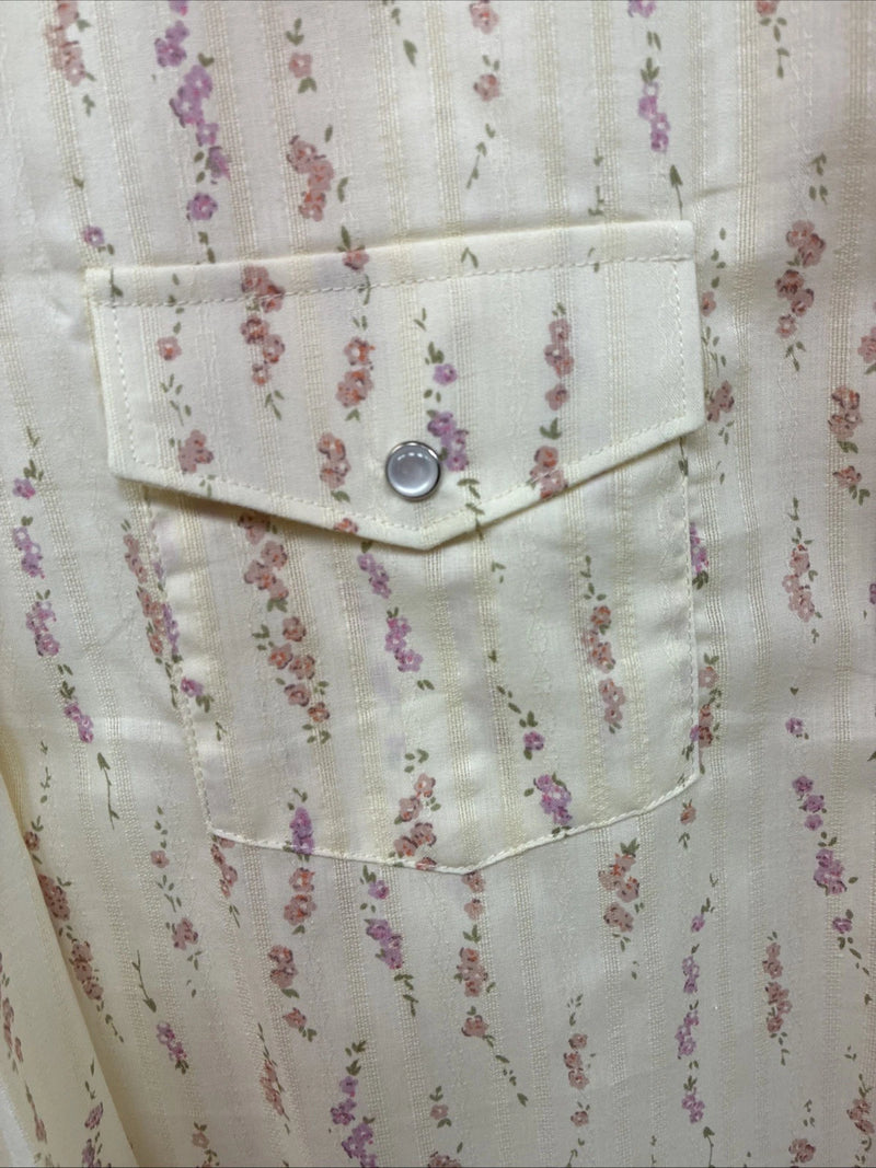 New Women’s White Horse Yellow Floral Long Sleeve Pearl Snap Size XL YY-46 