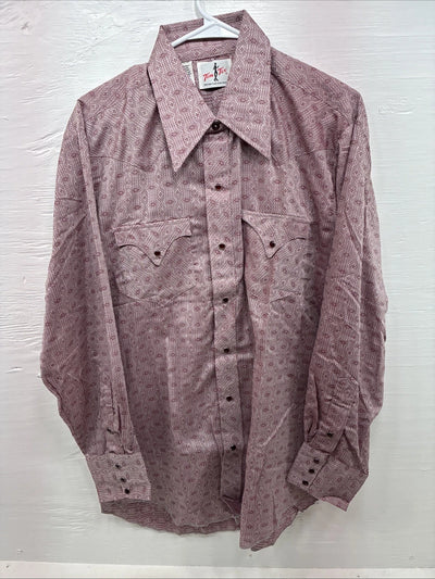 New Men’s Tem Tex Pink Design Long Sleeve Pearl Snap 16.5 Large X-47