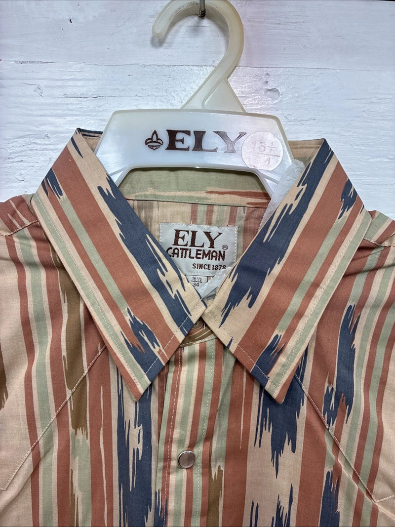 New Men’s ELY Cattleman Multicolor Camo Long Sleeve Pearl Snap 16.5 Large T-60