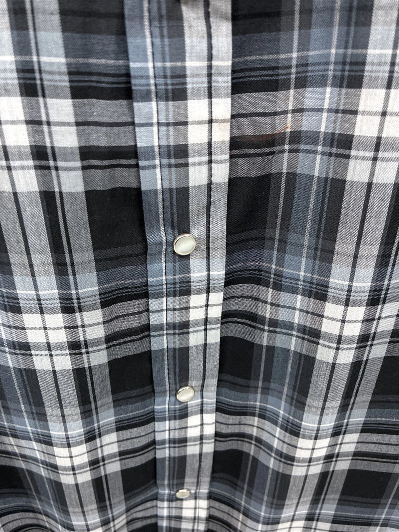 New Men’s ELY Cattleman Grey Black Short Sleeve Pearl Snap 3XL E-40
