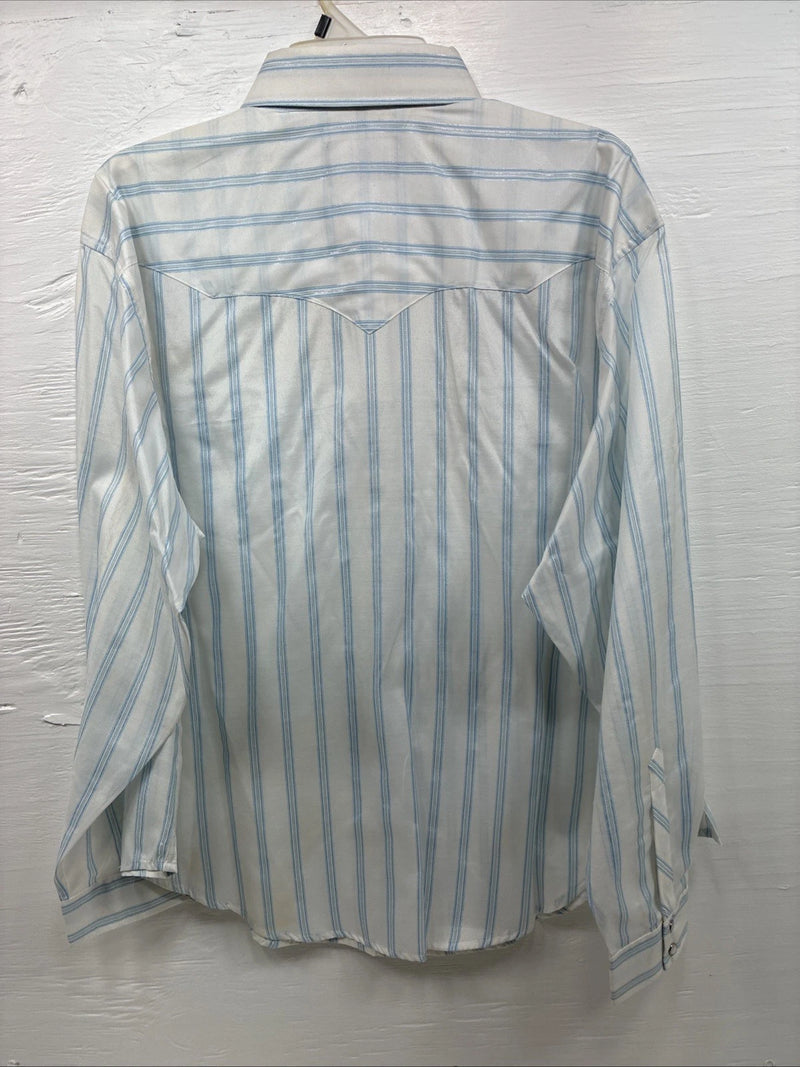New Men’s White Horse White Blue Stripe Long Sleeve Button Up 2XL H-73