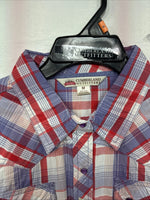 New Women’s Cumberland Pink Purple Plaid Long Sleeve Pearl Snap Medium LL-47