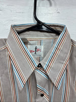 New Men’s Tem Tex Multicolor Stripe Long Sleeve Pearl Snap 16 Large Q-79