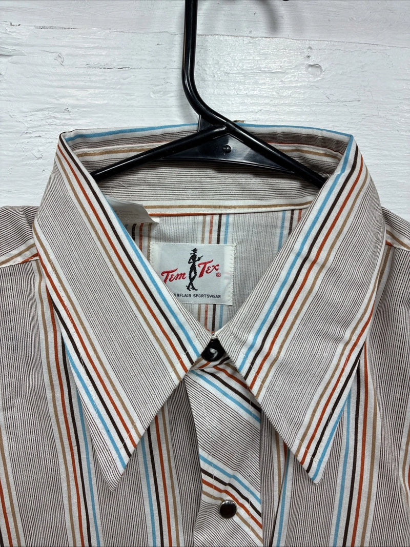 New Men’s Tem Tex Multicolor Stripe Long Sleeve Pearl Snap 16 Large Q-79