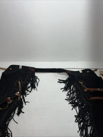 New Tough 1 Black Show Chaps With Fringe Adjustable Waist 46” N-24