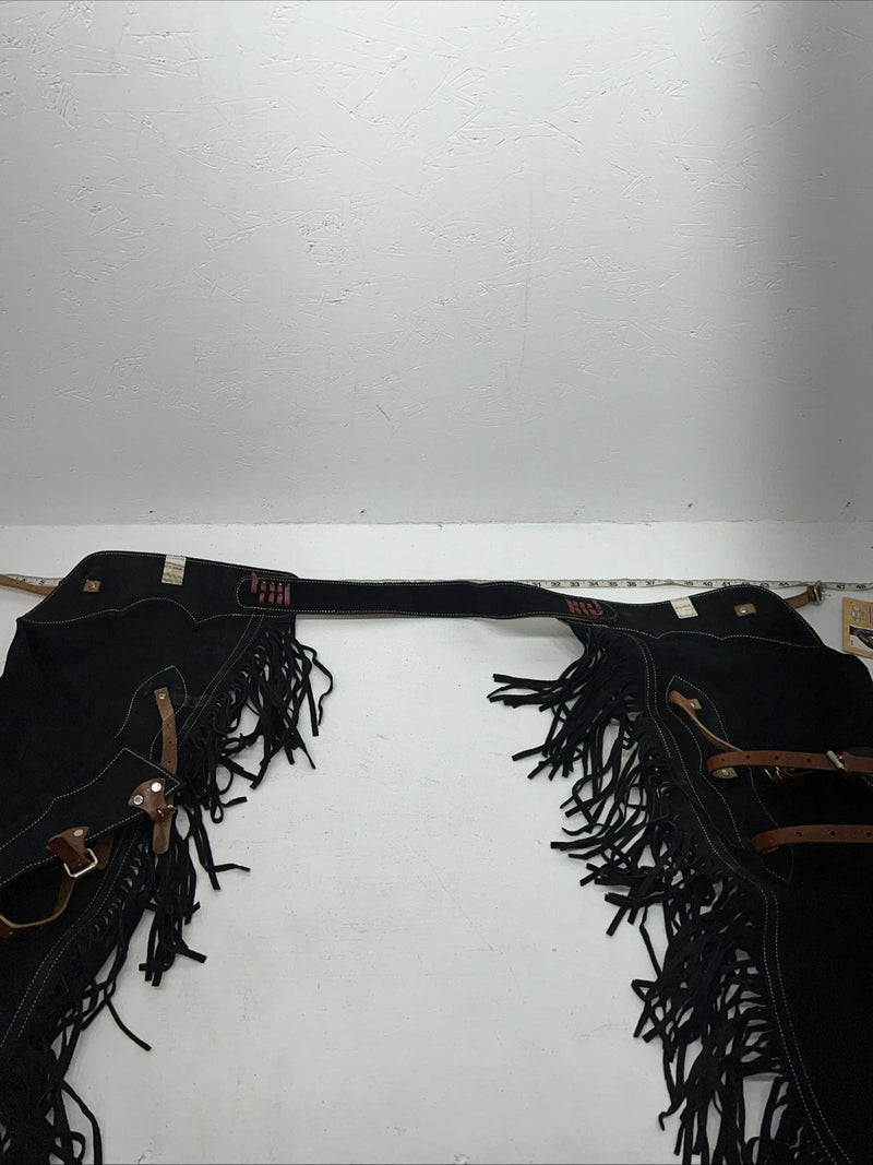 New Tough 1 Black Show Chaps With Fringe Adjustable Waist 46” N-24
