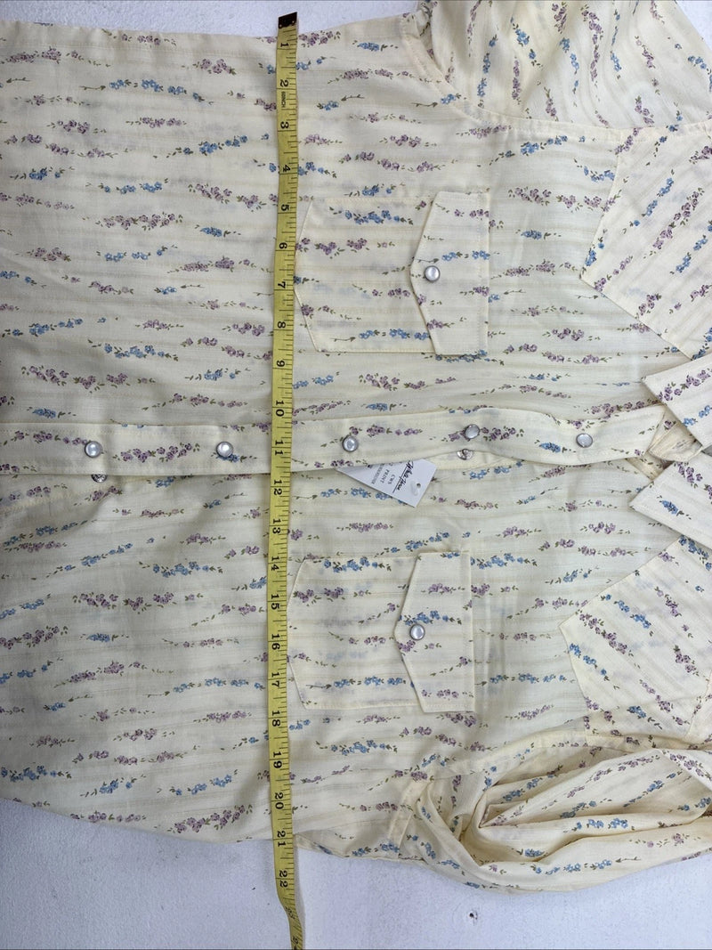 New Women’s White Horse Yellow Floral Long Sleeve Pearl Snap Medoum II-96